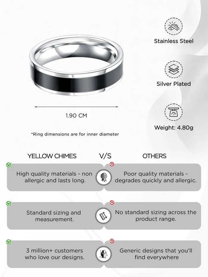 Rings Yellow Chimes Yellow Chimes Black Silver Rings For Men Pack of 1 Stainless Steel Band Ring Dual Toned Design Black Silver Finger Ring for Boys Ideal Gift For Men and Boys