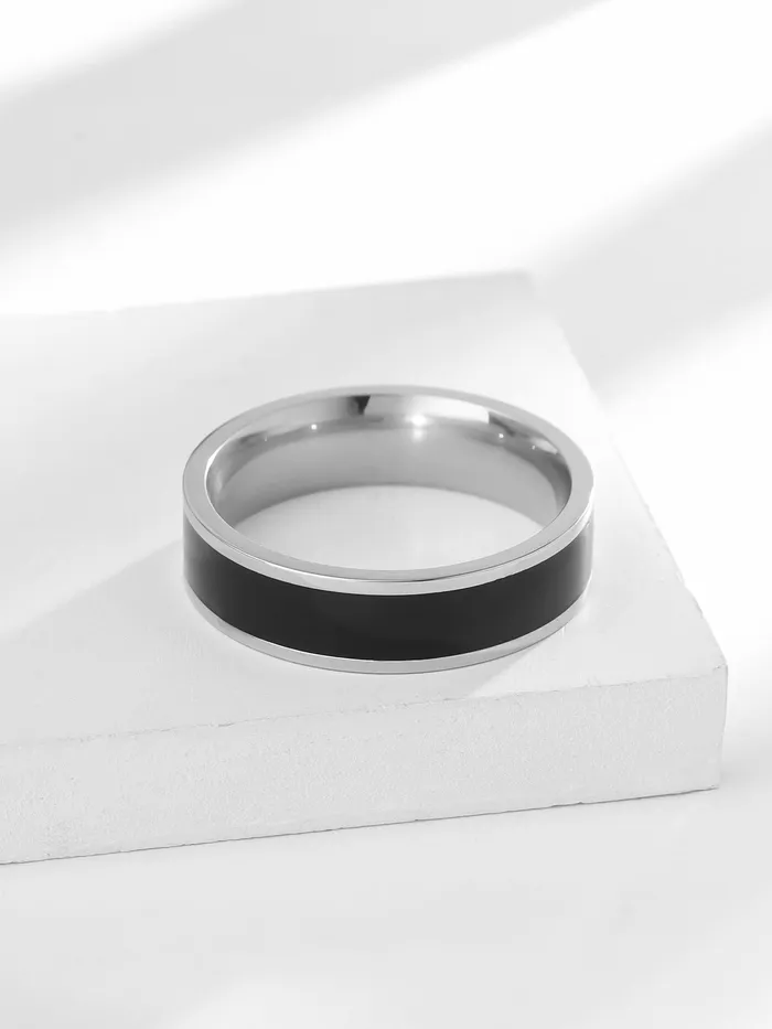 Rings Yellow Chimes Yellow Chimes Black Silver Rings For Men Pack of 1 Stainless Steel Band Ring Dual Toned Design Black Silver Finger Ring for Boys Ideal Gift For Men and Boys