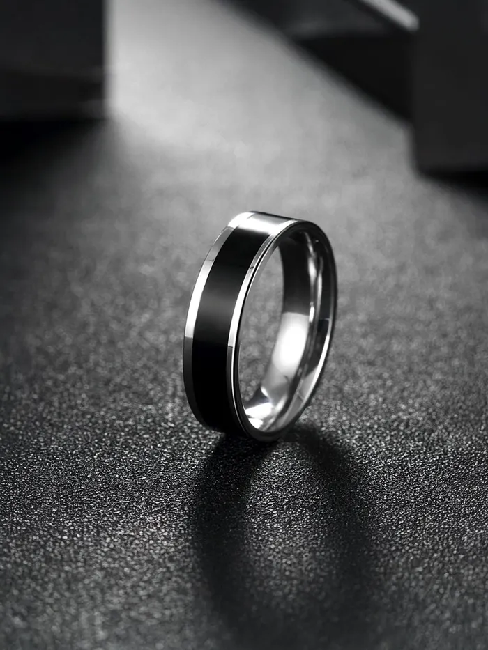Rings Yellow Chimes Yellow Chimes Black Silver Rings For Men Pack of 1 Stainless Steel Band Ring Dual Toned Design Black Silver Finger Ring for Boys Ideal Gift For Men and Boys