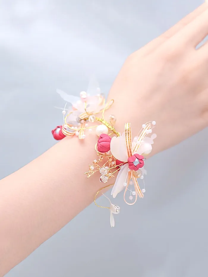 Rings Yellow Chimes Yellow Chimes Bracelet for women and Girls Golden Floral Bracelets for Women Bridal Wedding Bracelet Fabric Wrist Band Pearl Hand Bracelet For Women and Girls