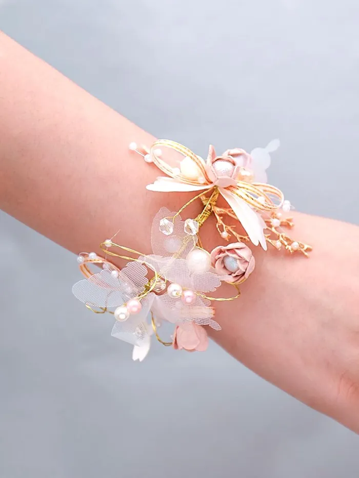 Rings Yellow Chimes Yellow Chimes Bracelet for women and Girls Golden Floral Bracelets for Women Bridal Wedding Bracelet Fabric Wrist Band Pearl Hand Bracelet For Women and Girls
