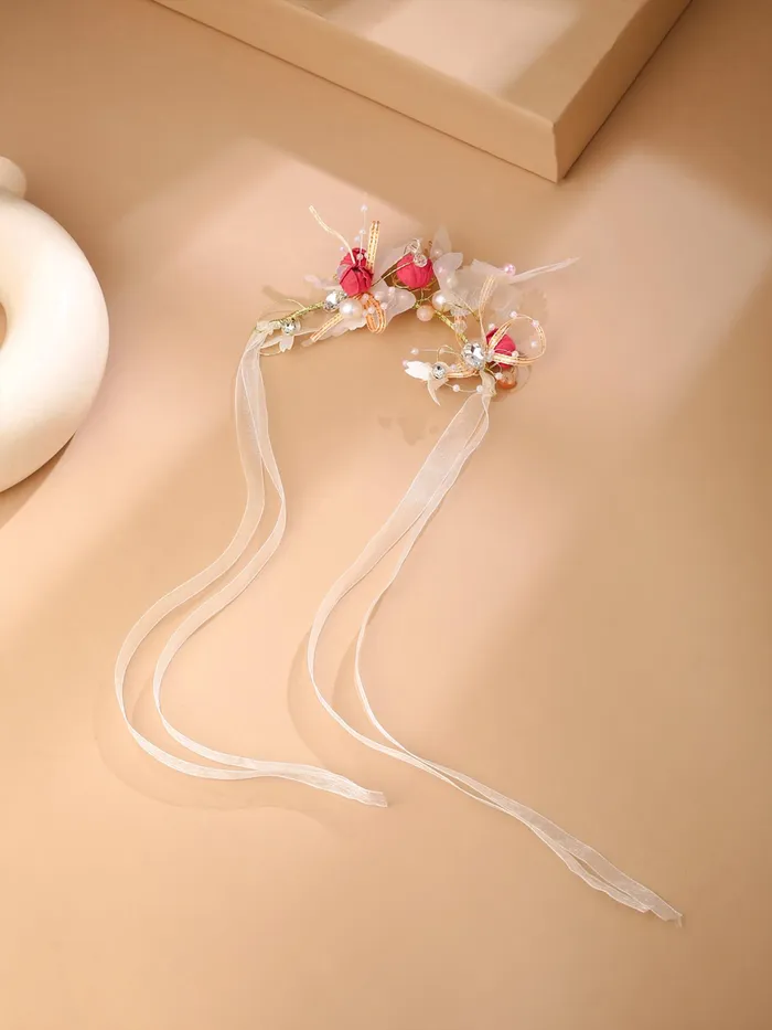 Rings Yellow Chimes Yellow Chimes Bracelet for women and Girls Golden Floral Bracelets for Women Bridal Wedding Bracelet Fabric Wrist Band Pearl Hand Bracelet For Women and Girls