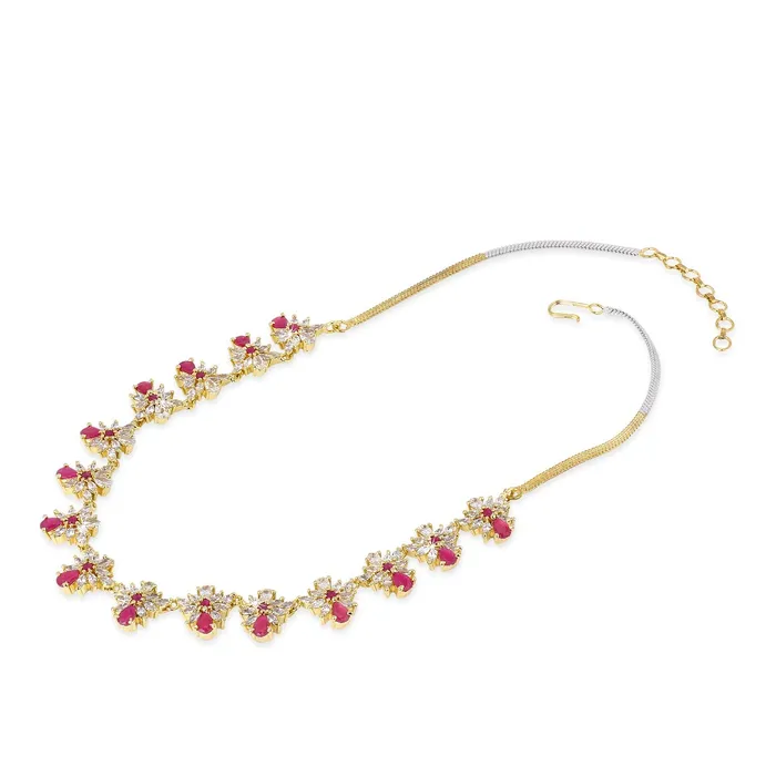 Rings Yellow Chimes Yellow Chimes Classic White Pink ADAmerican Diamond Studded 18K Gold Plated Floral Designer Necklace Set Jewellery Set for Women Girls