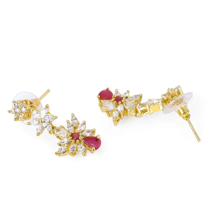 Rings Yellow Chimes Yellow Chimes Classic White Pink ADAmerican Diamond Studded 18K Gold Plated Floral Designer Necklace Set Jewellery Set for Women Girls