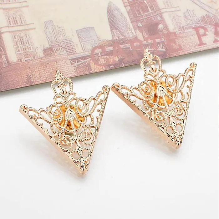 Rings Yellow Chimes Yellow Chimes Collar Pins For Women and Men Gold Tone Metal Gril Triangular Collar Pin For Unisex
