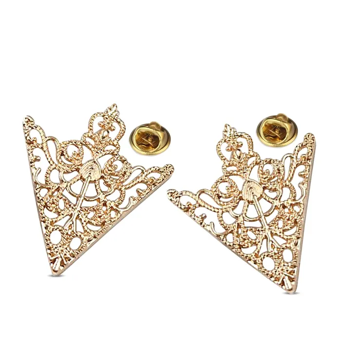 Rings Yellow Chimes Yellow Chimes Collar Pins For Women and Men Gold Tone Metal Gril Triangular Collar Pin For Unisex