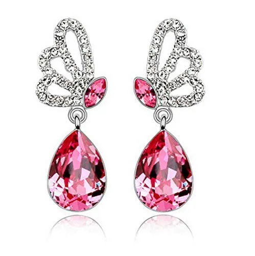Rings Yellow Chimes Yellow Chimes Combo of 2 Pairs Splendid Collection A5 Grade Crystals Butterfly Drop Earrings for Women and Girls