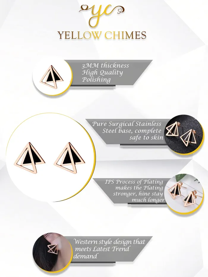 Rings Yellow Chimes Yellow Chimes Drop Earrings for Women Western Rose Gold Plated Stainless Steel Black Geometric Circle Drop Earrings For Women and Girls