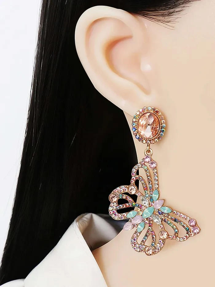 Rings Yellow Chimes Yellow Chimes Earrings for Women and Girls Multicolor Crystal Drop Earrings for Women Gold Plated Butterfly Shaped Drop Earrings Birthday Gift for girls and women Anniversary Gift for Wife