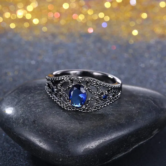 Rings Yellow Chimes Yellow Chimes Hollow Out Carfted Blue Grey Ring for Women Girls