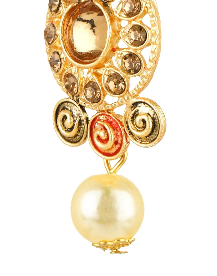 Rings Yellow Chimes Yellow Chimes Peacock Design Kundan Studded Meenakari Work Gold Plated Jewellery Pendant Set for Women and Girls