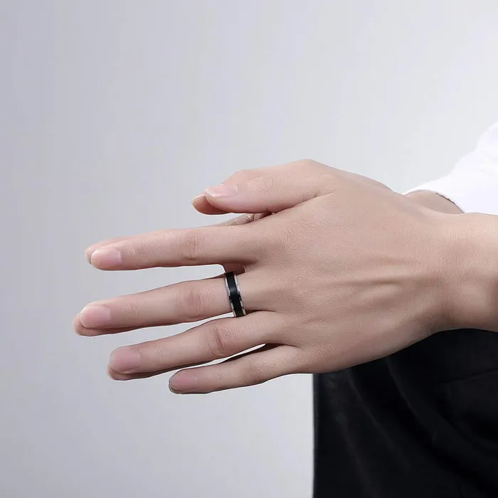 Rings Yellow Chimes Yellow Chimes Rings for Men Combo of 2 pcs Rock Cool Casual Sport Noble Black Band Stainless Steel Rings for Men and Boys