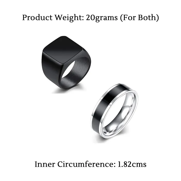 Rings Yellow Chimes Yellow Chimes Rings for Men Combo of 2 pcs Rock Cool Casual Sport Noble Black Band Stainless Steel Rings for Men and Boys