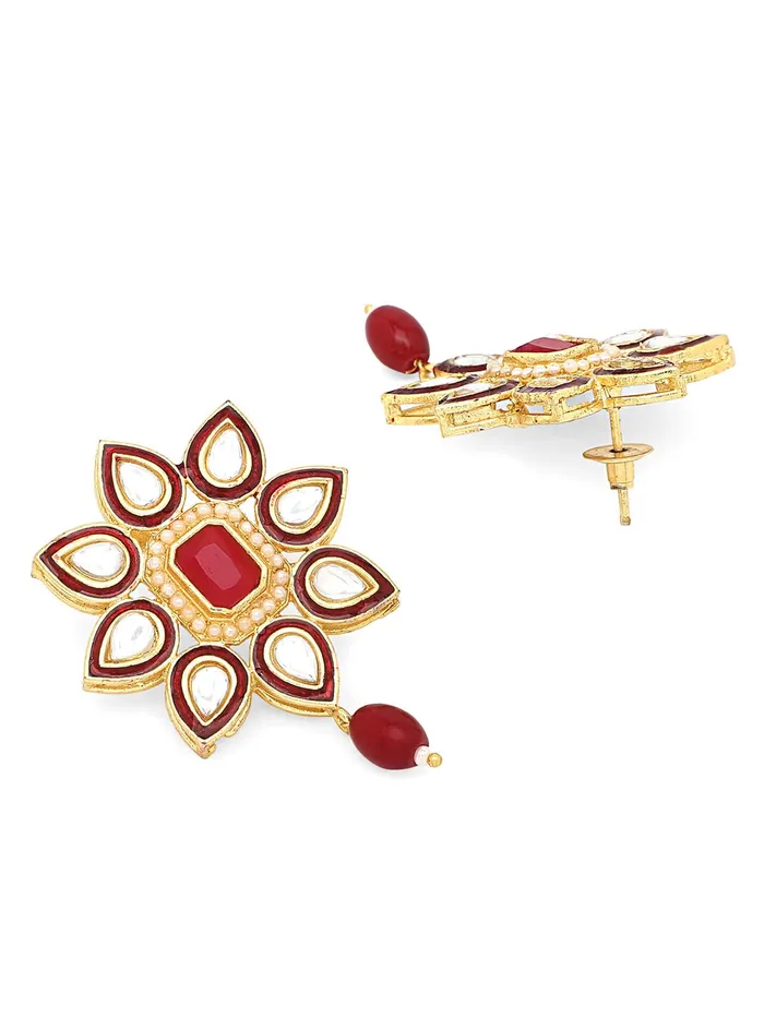 Rings Yellow Chimes Yellow Chimes Traditional Jewellery Set for Women Ethnic Kundan Jewelry Set Gold Plated Multilayer Red Beads Choker Necklace Set for Women and Girls