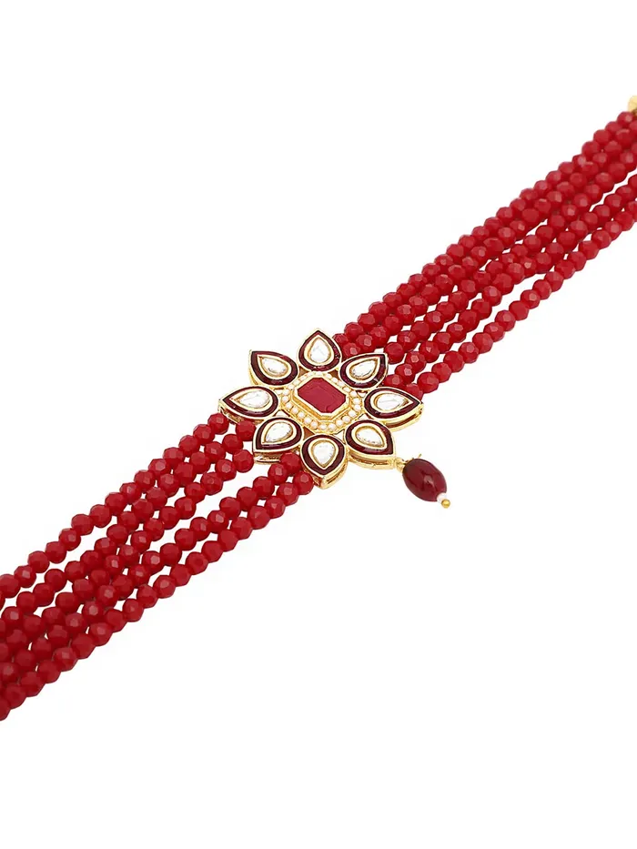 Rings Yellow Chimes Yellow Chimes Traditional Jewellery Set for Women Ethnic Kundan Jewelry Set Gold Plated Multilayer Red Beads Choker Necklace Set for Women and Girls