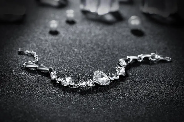 Rings Yellow Chimes Yellow Chimes Women Crystal Bracelets Heart Shaped Silver Toned Bracelets For Women White CZ Crystals Bracelet For Woman Birthday Gift for Girls Women Anniversary Gift for Wife