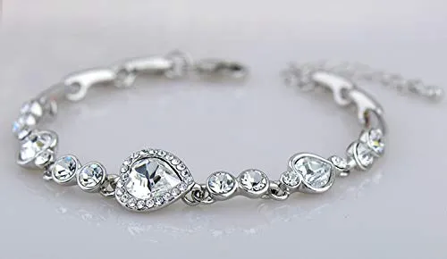 Rings Yellow Chimes Yellow Chimes Women Crystal Bracelets Heart Shaped Silver Toned Bracelets For Women White CZ Crystals Bracelet For Woman Birthday Gift for Girls Women Anniversary Gift for Wife