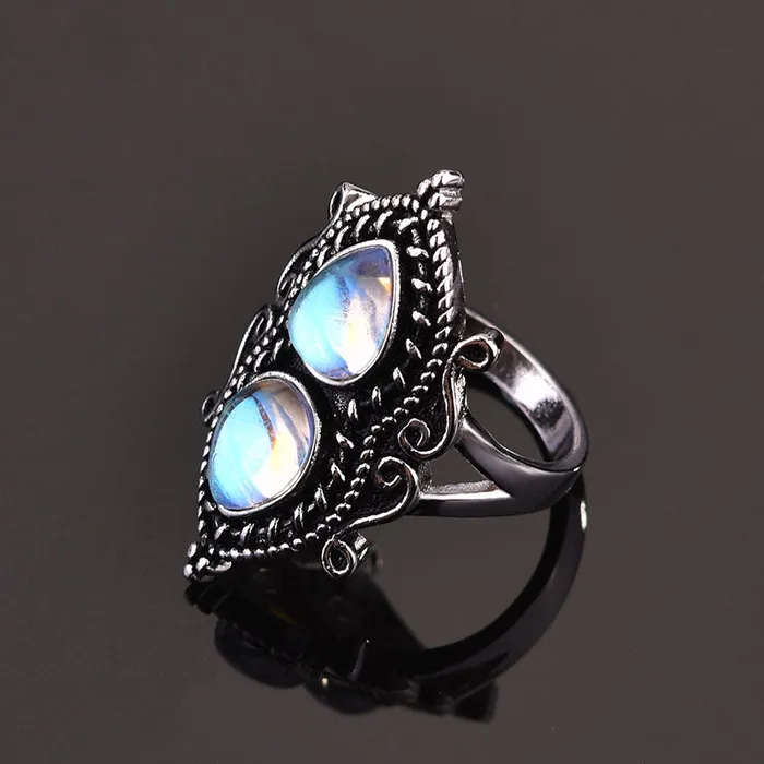 S925 Sterling Silver Color Pearshaped Moonstone Crystal Ring Metamorphidi Rings