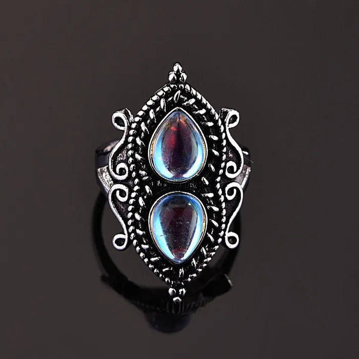 S925 Sterling Silver Color Pearshaped Moonstone Crystal Ring Metamorphidi Rings