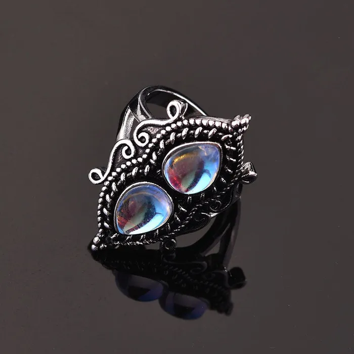 S925 Sterling Silver Color Pearshaped Moonstone Crystal Ring Metamorphidi Rings
