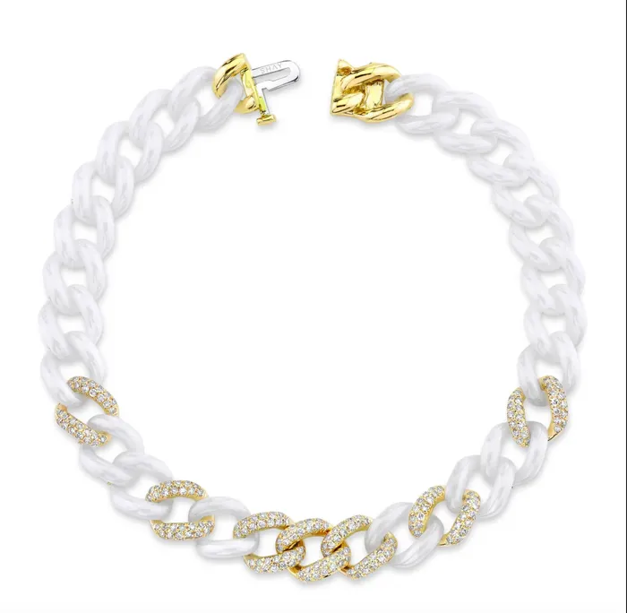 Shay Fine Jewelry DIAMOND 7 PAVE WHITE CERAMIC MEDIUM LINK BRACELET Bracelets