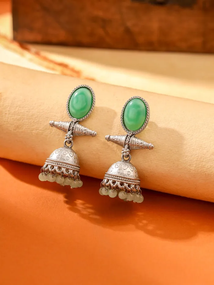 Silver Oxidised Jhumka Earrings Traditional Plated Beauty 45cm x 22cm Lightweight Yellow Chimes Bracelets
