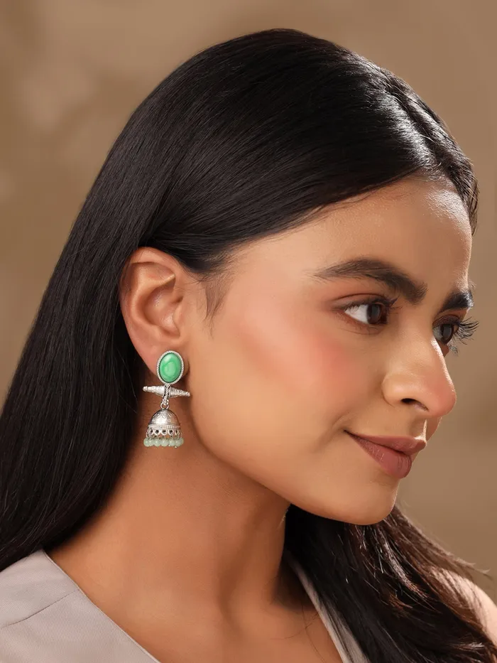 Silver Oxidised Jhumka Earrings Traditional Plated Beauty 45cm x 22cm Lightweight Yellow Chimes Bracelets