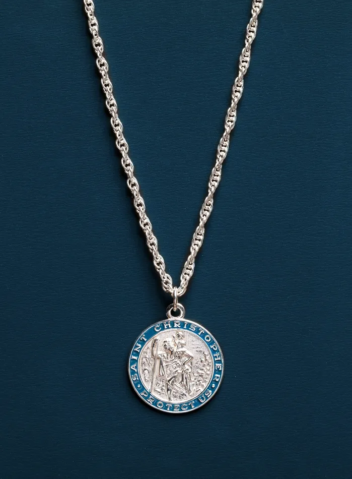 Sterling Silver Saint Christopher Medal Necklace for Men WE ARE ALL SMITH Mens Jewelry Clothing Necklaces