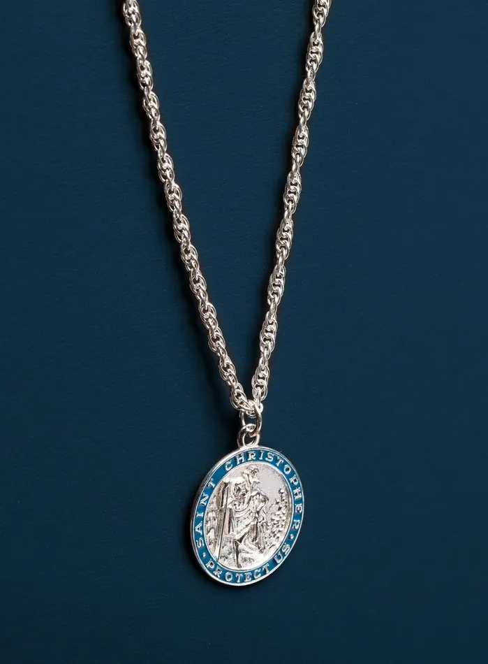 Sterling Silver Saint Christopher Medal Necklace for Men WE ARE ALL SMITH Mens Jewelry Clothing Necklaces