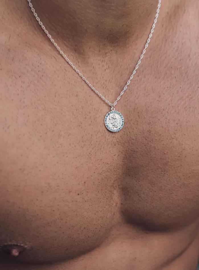 Sterling Silver Saint Christopher Medal Necklace for Men WE ARE ALL SMITH Mens Jewelry Clothing Necklaces