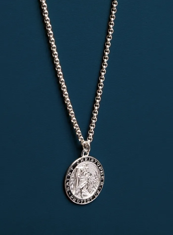 Sterling Silver St Christopher Medal Necklace for Men WE ARE ALL SMITH Mens Jewelry Clothing Necklaces