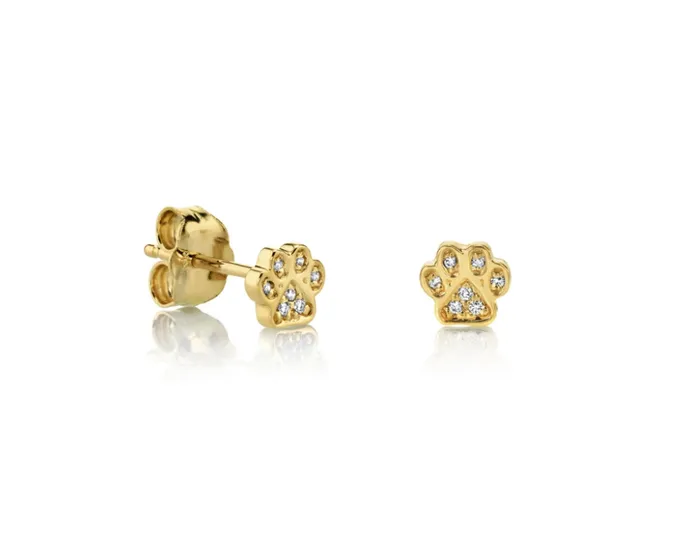 Sydney Evan Earrings GOLD DIAMOND MINI PAW STUD EARRINGS