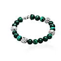 Tane Bracelets Silver Spheres Malachite Beads In Cactus Motif Bracelet