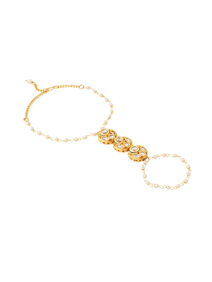 Traditional Gold Plated Ring Bracelet Adjustable Kundan Design 21 cm Gold Yellow Chimes Earrings