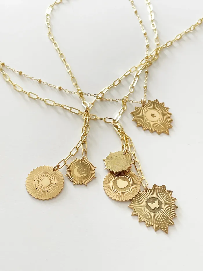 Vesta Initial Heart and Crescent Moon Medallion Necklace Miriam Merenfeld Necklaces