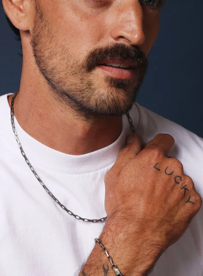 WE ARE ALL SMITH Mens Jewelry Clothing Necklaces 925 Oxidized Sterling Silver Long Box Rectangle Chain Necklace WE ARE ALL SMITH Mens Jewelry Clothing Necklaces 925 Oxidized Sterling Silver Long Box Rectangle Chain Necklace