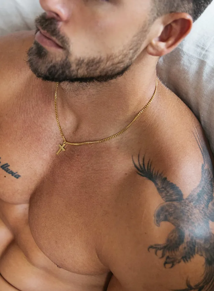 WE ARE ALL SMITH Mens Jewelry Clothing Necklaces Small Cuban Chain Gold Stainless Steel Cross Necklace