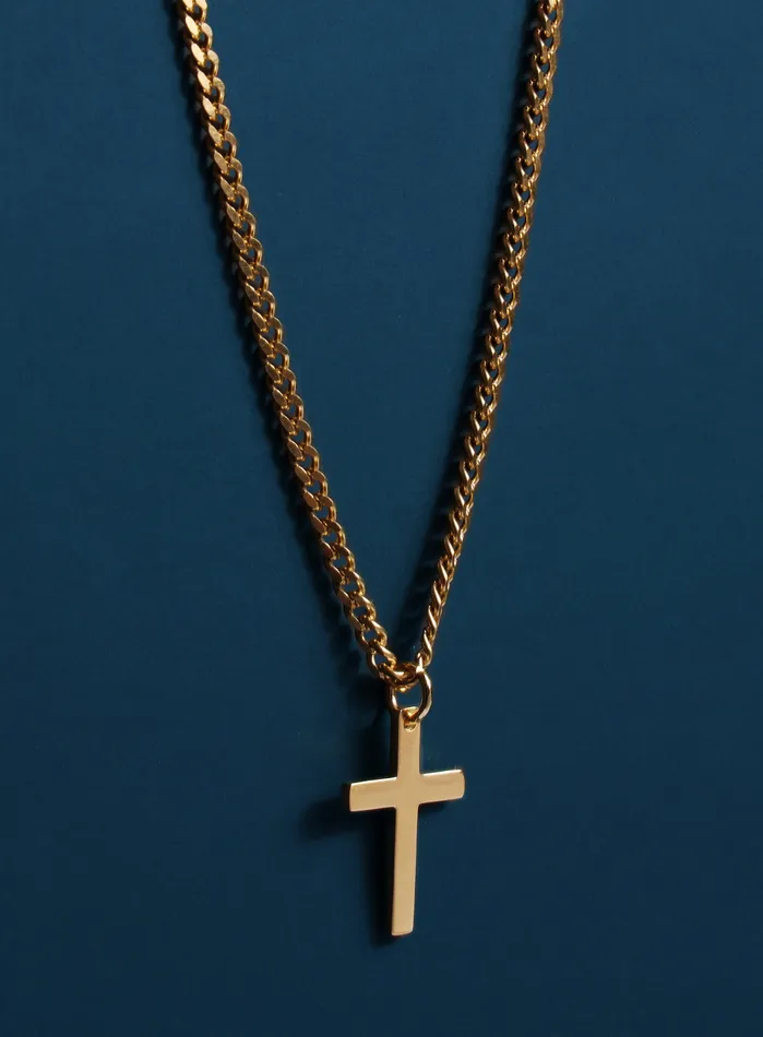 WE ARE ALL SMITH Mens Jewelry Clothing Necklaces Small Cuban Chain Gold Stainless Steel Cross Necklace