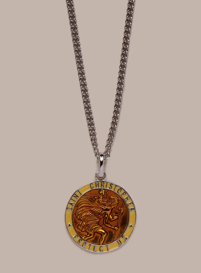 WE ARE ALL SMITH Mens Jewelry Clothing Necklaces Sterling Silver YellowSaffron Enamel Saint Christopher Medal Necklace for Men WE ARE ALL SMITH Mens Jewelry Clothing Necklaces Sterling Silver YellowSaffron Enamel Saint Christopher Medal Necklace for Men