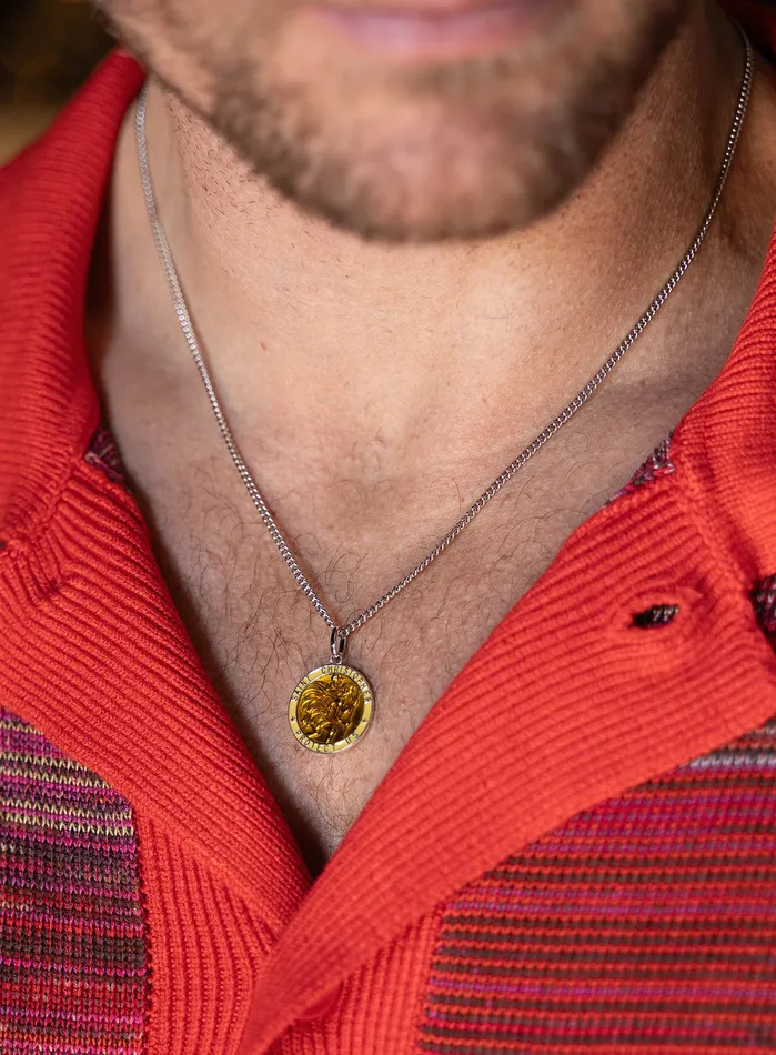 WE ARE ALL SMITH Mens Jewelry Clothing Necklaces Sterling Silver YellowSaffron Enamel Saint Christopher Medal Necklace for Men