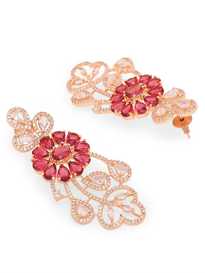 Yellow Chimes American Diamond Jewellery Set for Women Rosegold Plated Bridal Wedding Red AD Jewellery Necklace Set with Maang Tikka for Women and Girls Yellow Chimes Earrings