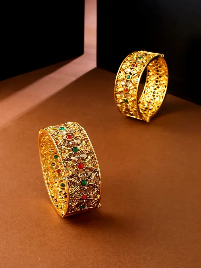 Yellow Chimes Bangles for Women Gold Toned Red Stone Studded Set of 2 Pcs Meenakari Touch Bangles for Women and Girls Yellow Chimes Necklaces