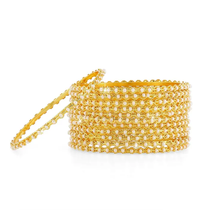 Yellow Chimes Beautiful Classic Look Gold Plated Pearl Traditional Bangles Set for Women and Girls 26 Yellow Chimes Necklaces