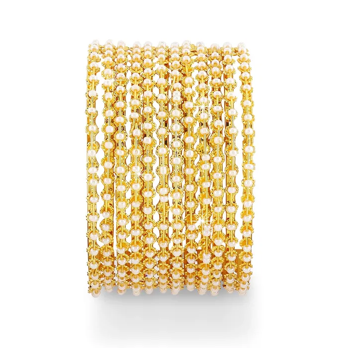 Yellow Chimes Beautiful Classic Look Gold Plated Pearl Traditional Bangles Set for Women and Girls 26 Yellow Chimes Necklaces