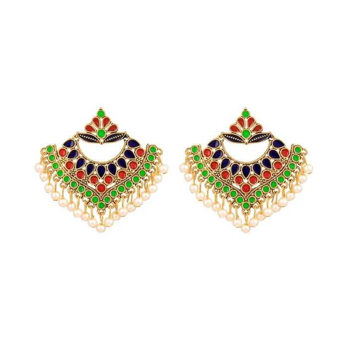 Yellow Chimes Beautifully Enamelled Stylish Gold Plated Meenakari Chandbali Earrings for Women and Girls Yellow Chimes Earrings Yellow Chimes Beautifully Enamelled Stylish Gold Plated Meenakari Chandbali Earrings for Women and Girls Yellow Chimes Earrings