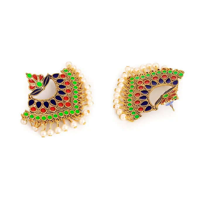 Yellow Chimes Beautifully Enamelled Stylish Gold Plated Meenakari Chandbali Earrings for Women and Girls Yellow Chimes Earrings
