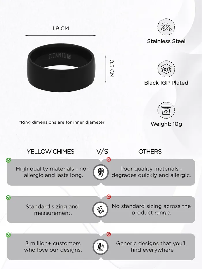 Yellow Chimes Black Rings For Men Pack of 1 Stainless Steel Band Ring Black Toned Finger Ring for Boys Ideal Gift For Men and Boys Yellow Chimes Necklaces