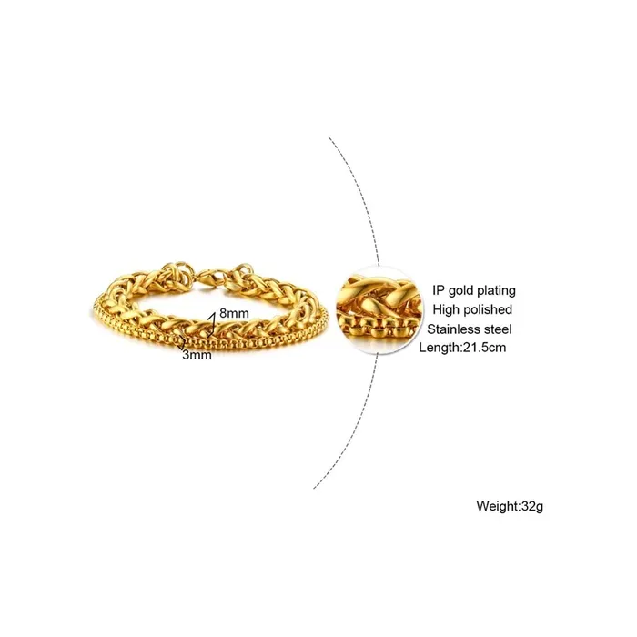 Yellow Chimes Bracelet for Men Stainless Steel Double Layer Figaro Golden Chain Bracelet for Men and Boys Yellow Chimes Earrings