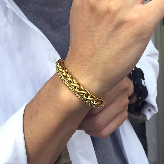 Yellow Chimes Bracelet for Men Stainless Steel Double Layer Figaro Golden Chain Bracelet for Men and Boys Yellow Chimes Earrings