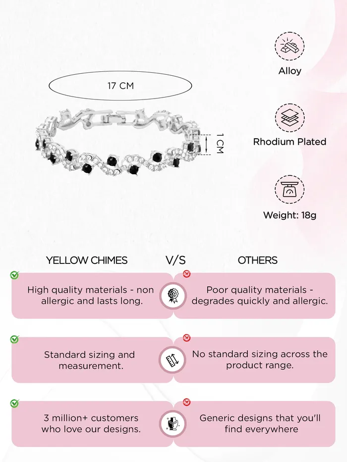 Yellow Chimes Bracelet for Women and Girls Fashion Black Crystal Bracelets for Women Silver Toned Crystal Tennis Bracelet Birthday Gift For girls and women Anniversary Gift for Wife Yellow Chimes Earrings